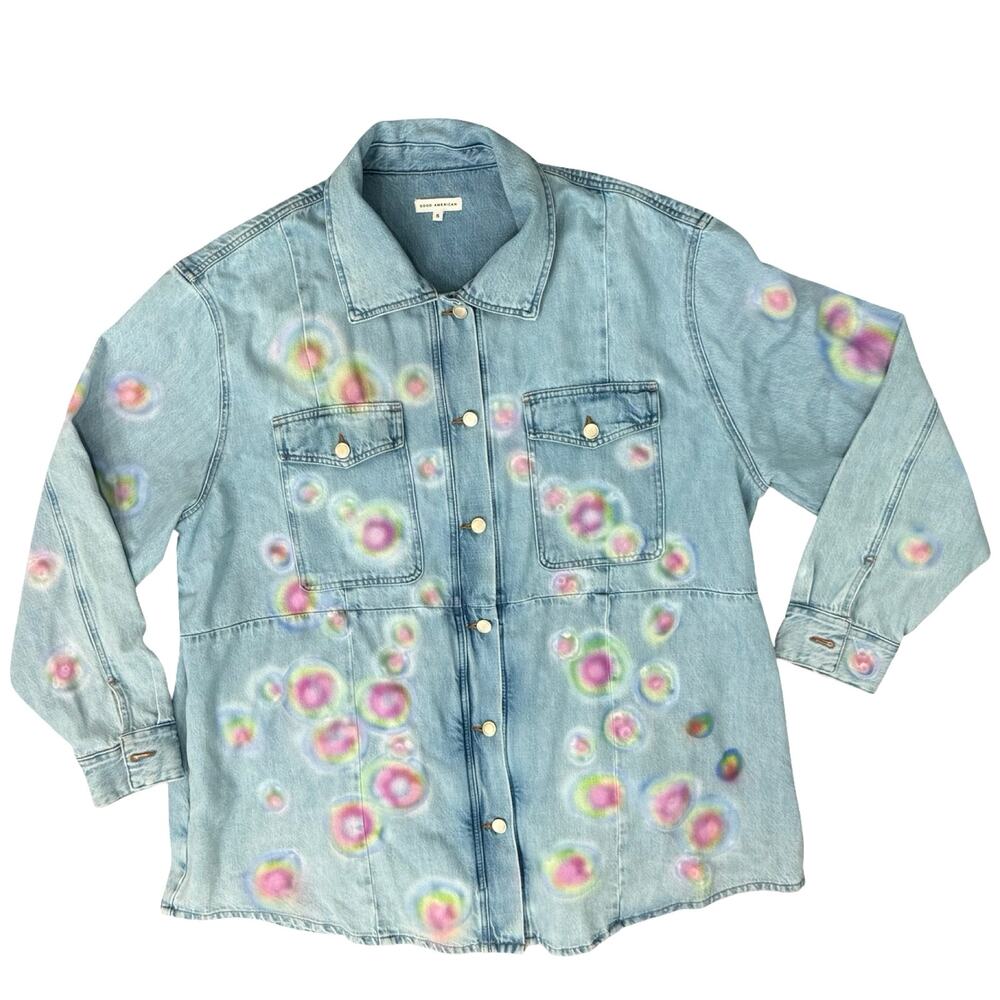 Good American Custom Rainbow Blue Denim Redesign Shacket Jacket size 5 / XXL - Picture 3 of 11